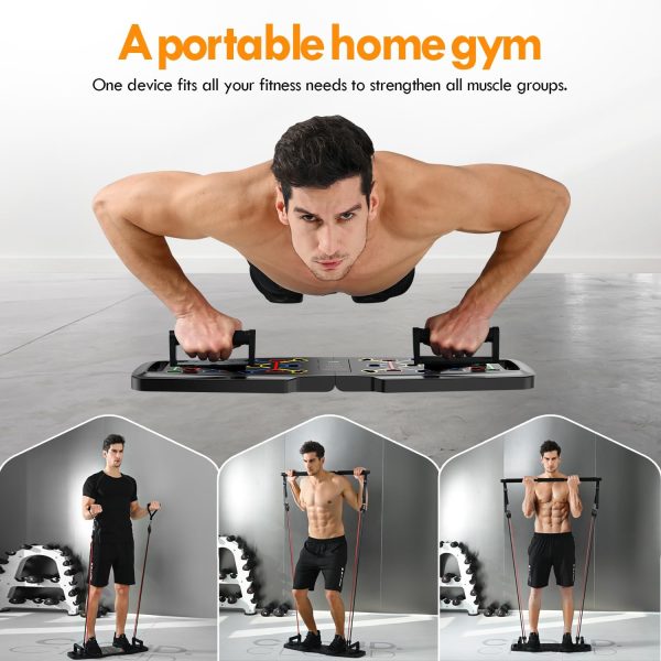 Push Up Board,Home Gym,Portable Exercise Equipment,Pilates Bar and 20 Fitness Accessories with Resistance Bands and Ab Roller Wheel,Full Body Workout at Home - Image 6