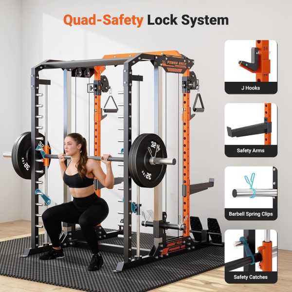 YOLEO Smith Machine with Independent Dual-Pulley System, 1700LBS Adjustable Cable Crossover Squat Rack, Multi-Functional Power Cage for Home Gym with More Workout Equipment LAT Pulldown Bar & Dip Bar - Image 2