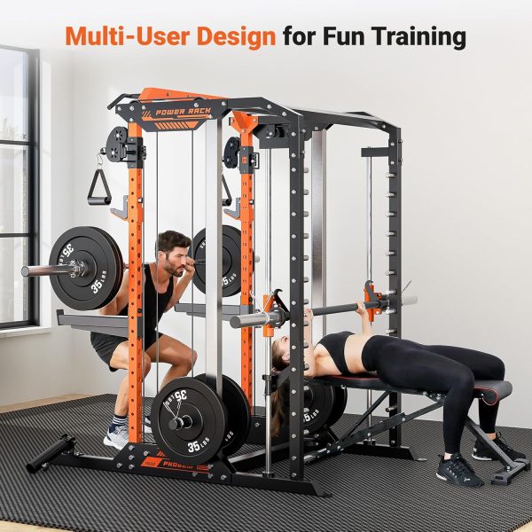 YOLEO Smith Machine with Independent Dual-Pulley System, 1700LBS Adjustable Cable Crossover Squat Rack, Multi-Functional Power Cage for Home Gym with More Workout Equipment LAT Pulldown Bar & Dip Bar - Image 3