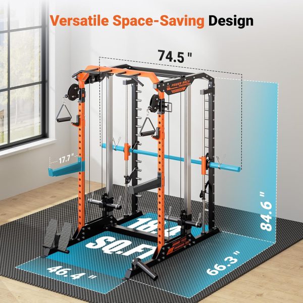 YOLEO Smith Machine with Independent Dual-Pulley System, 1700LBS Adjustable Cable Crossover Squat Rack, Multi-Functional Power Cage for Home Gym with More Workout Equipment LAT Pulldown Bar & Dip Bar - Image 6