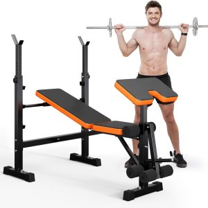 YOLEO 6 in 1 Weight Bench Set for Home Gym, Adjustable & Foldable Weight Bench, Workout Bench with Squat Rack for Bench Press Sit up Incline Flat Decline