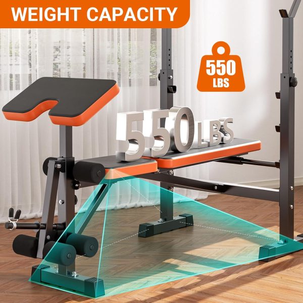 YOLEO 6 in 1 Weight Bench Set for Home Gym, Adjustable & Foldable Weight Bench, Workout Bench with Squat Rack for Bench Press Sit up Incline Flat Decline - Image 2