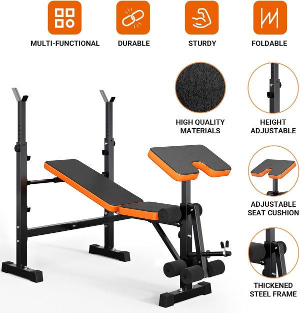 YOLEO 6 in 1 Weight Bench Set for Home Gym, Adjustable & Foldable Weight Bench, Workout Bench with Squat Rack for Bench Press Sit up Incline Flat Decline - Image 4