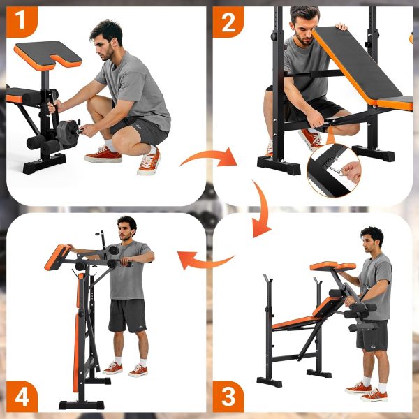 YOLEO 6 in 1 Weight Bench Set for Home Gym, Adjustable & Foldable Weight Bench, Workout Bench with Squat Rack for Bench Press Sit up Incline Flat Decline - Image 5