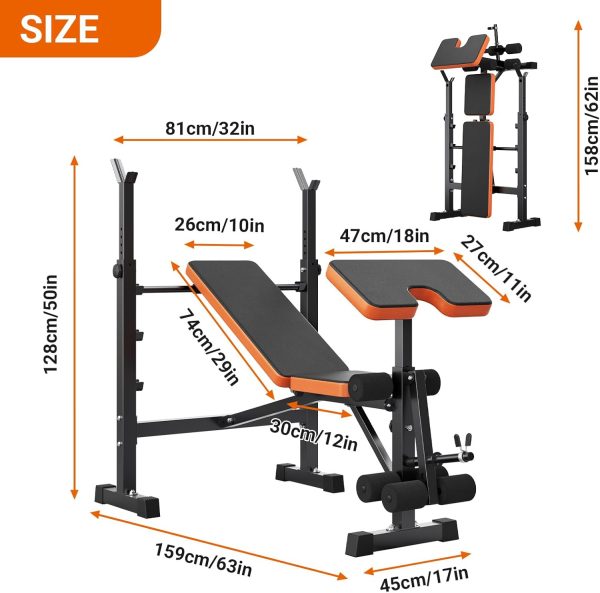 YOLEO 6 in 1 Weight Bench Set for Home Gym, Adjustable & Foldable Weight Bench, Workout Bench with Squat Rack for Bench Press Sit up Incline Flat Decline - Image 6