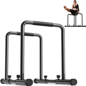 YOLEO Adjustable Dip Bar- 1100lbs Dip Station Portable Functional Fitness Bar with Safety Connector, Heavy Duty Dip Stand Body Press Bar Parallette Exercise Bar Workout Equalizer for Calisthenics