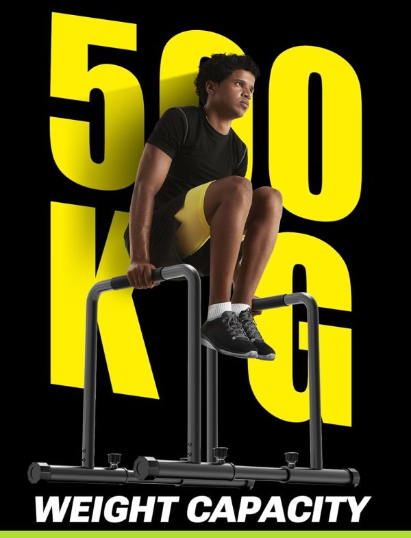 YOLEO Adjustable Dip Bar- 1100lbs Dip Station Portable Functional Fitness Bar with Safety Connector, Heavy Duty Dip Stand Body Press Bar Parallette Exercise Bar Workout Equalizer for Calisthenics - Image 2