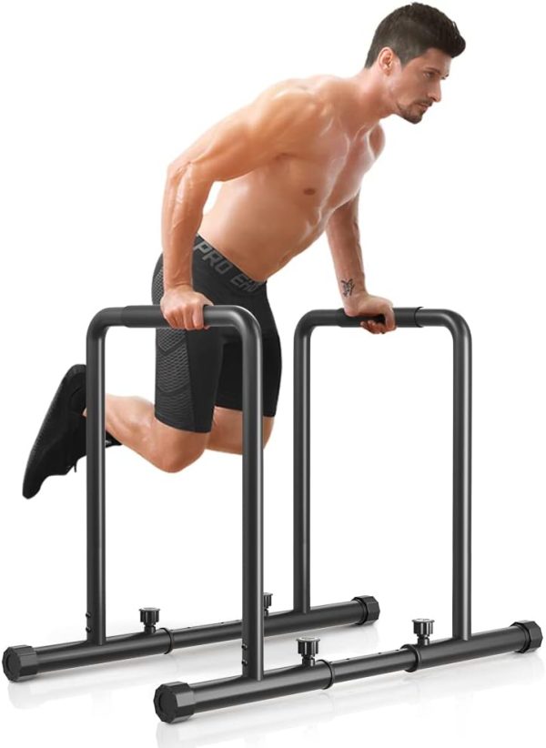 YOLEO Adjustable Dip Bar- 1100lbs Dip Station Portable Functional Fitness Bar with Safety Connector, Heavy Duty Dip Stand Body Press Bar Parallette Exercise Bar Workout Equalizer for Calisthenics - Image 4