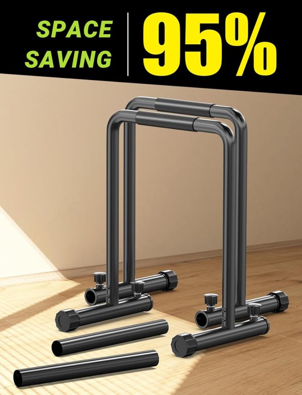YOLEO Adjustable Dip Bar- 1100lbs Dip Station Portable Functional Fitness Bar with Safety Connector, Heavy Duty Dip Stand Body Press Bar Parallette Exercise Bar Workout Equalizer for Calisthenics - Image 5