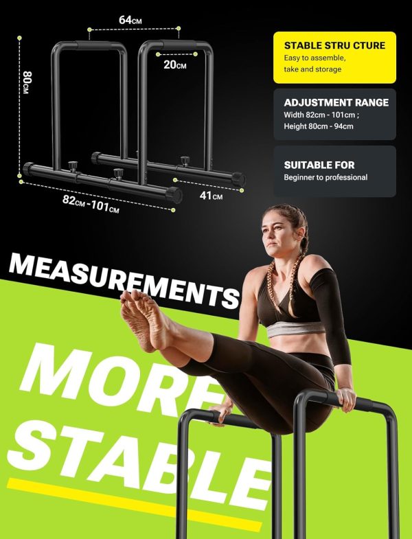 YOLEO Adjustable Dip Bar- 1100lbs Dip Station Portable Functional Fitness Bar with Safety Connector, Heavy Duty Dip Stand Body Press Bar Parallette Exercise Bar Workout Equalizer for Calisthenics - Image 7